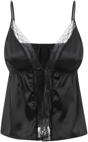Women's Solid Color Casual V-Neck Lace Hollow Satin Home Camisole Top