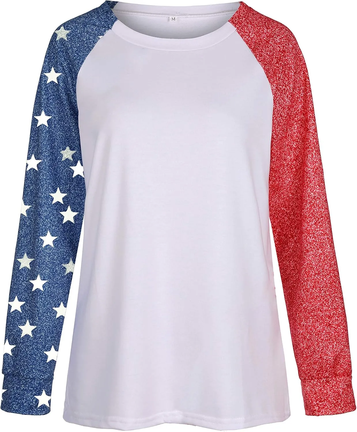 Womens Star Print Colorblock Shirt Long Sleeve American Flag 4th of July Pullvoer Blouse Tops