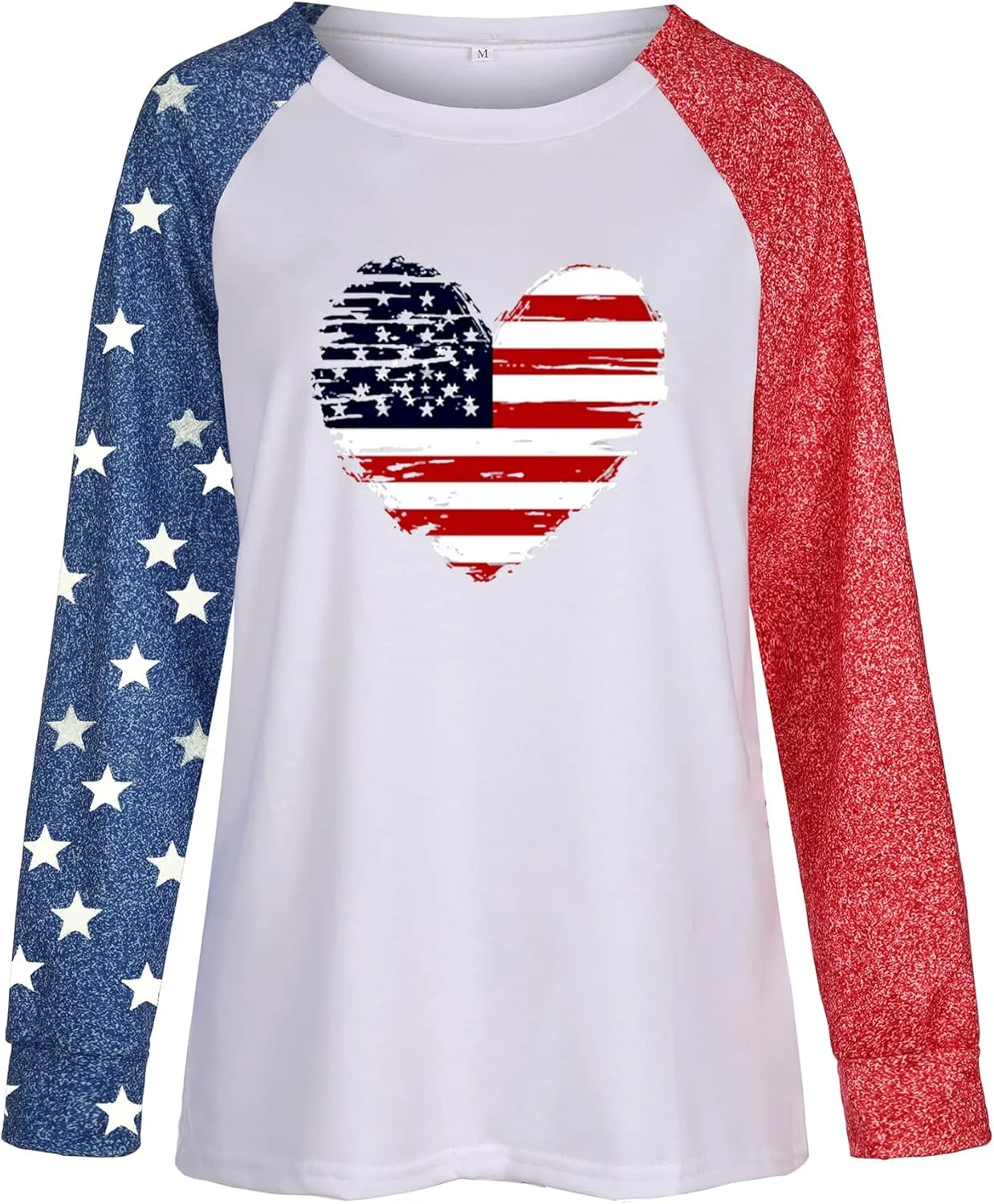 Womens Star Print Colorblock Shirt Long Sleeve American Flag 4th of July Pullvoer Blouse Tops