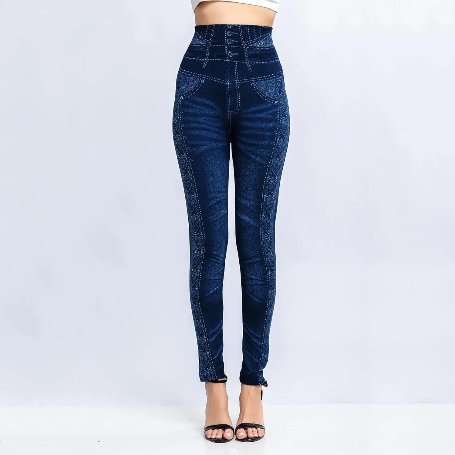 Womens Straight Leg Jeans Flowers Floral Print High Waist Faded Skinny Denim Pants Casual Slim Stretch Pencil Jegging