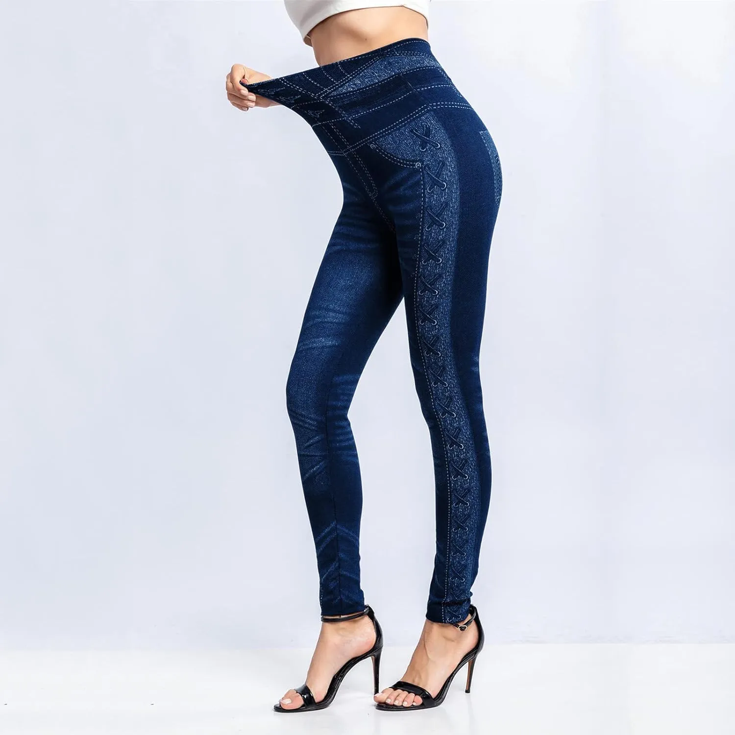 Womens Straight Leg Jeans Flowers Floral Print High Waist Faded Skinny Denim Pants Casual Slim Stretch Pencil Jegging
