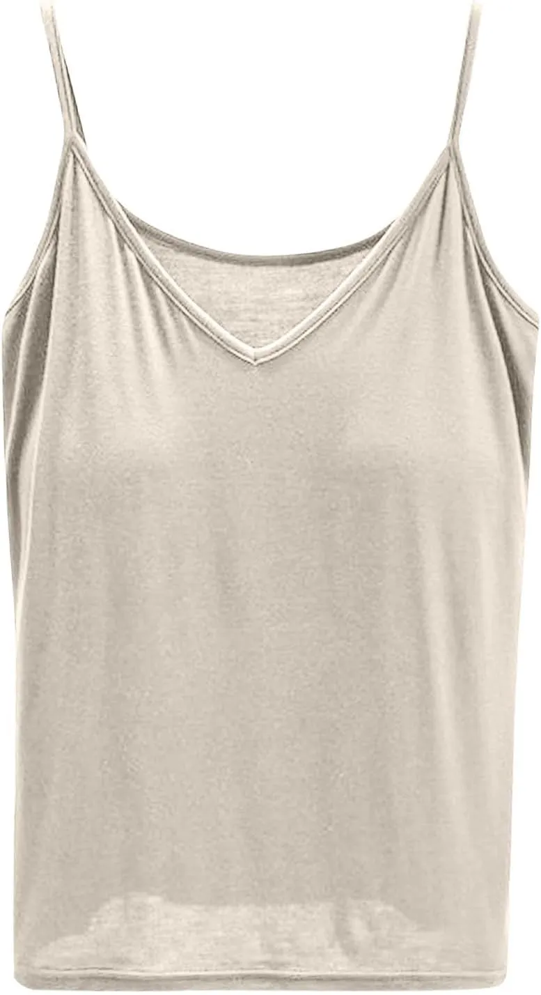 Womens Summer Camisole with Built in Bra Sleeveless Spaghetti Strap Basic Tank Tops 2025 Summer Workout Yoga Clothes