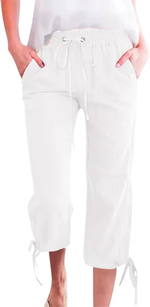 Womens Summer Capris Pants Cotton Linen Length Knee 2025 Straight Leg Loose Beach Shorts Trouser with Pocket
