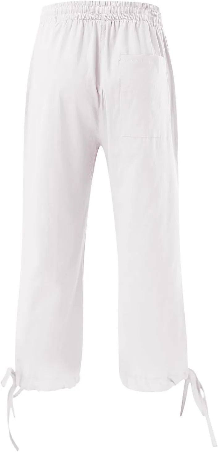 Womens Summer Capris Pants Cotton Linen Length Knee 2025 Straight Leg Loose Beach Shorts Trouser with Pocket