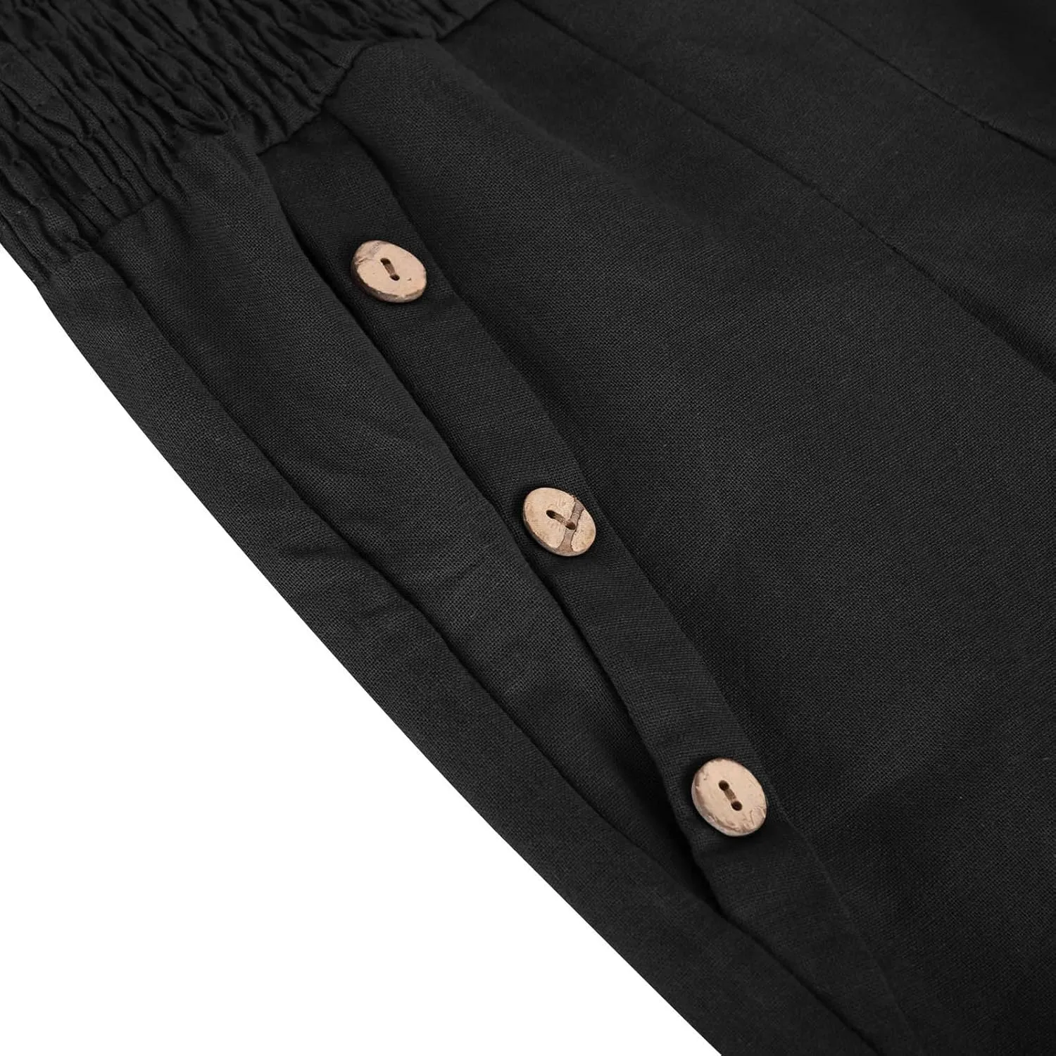 Womens Summer Cotton Linen Palazzo Pants Casual Smocked Waist Wide Leg Pants Loose Beach Lounge Trousers with Pockets
