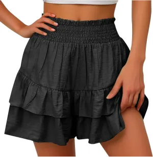 Womens Summer Skorts Flowy Mini Skirts High Waist Ruffle Tiered Skorts Casual Boho Beach Skirts Built-in Shorts