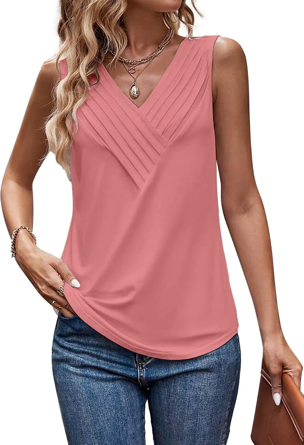Womens Summer Tank Tops V Neck Sleeveless Loose Fit Summer Casual T-Shirts Blouses