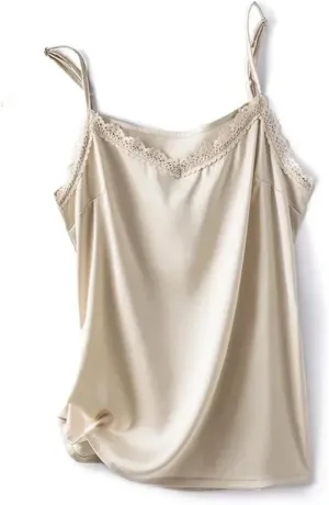 Women's Summer V-Neck Silk Camisole Sexy Lace Sleeveless Satin Vest Top