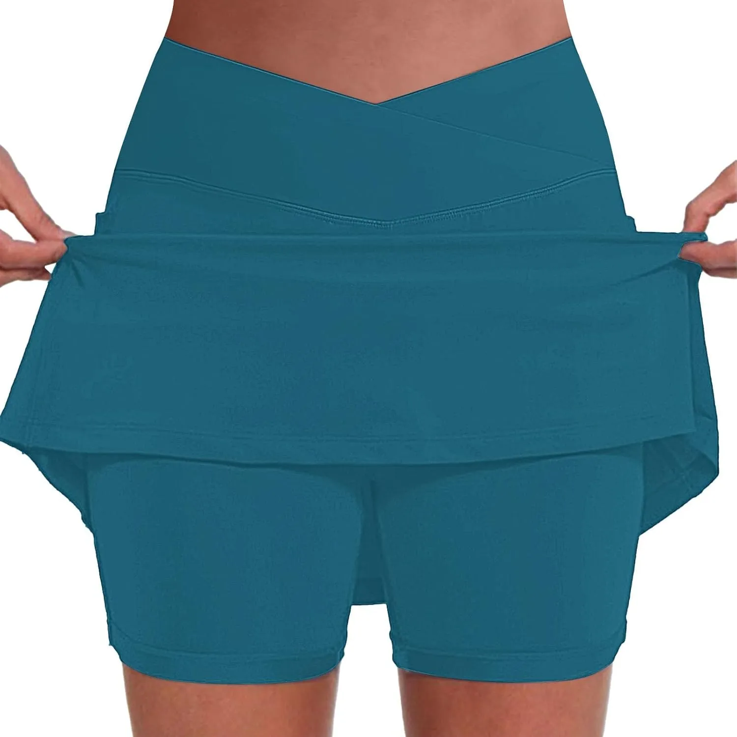 Womens Tennis Skirt with Pockets Shorts Crossover High Waisted Athletic Skorts Running Workout Golf Skirts 2 in 1