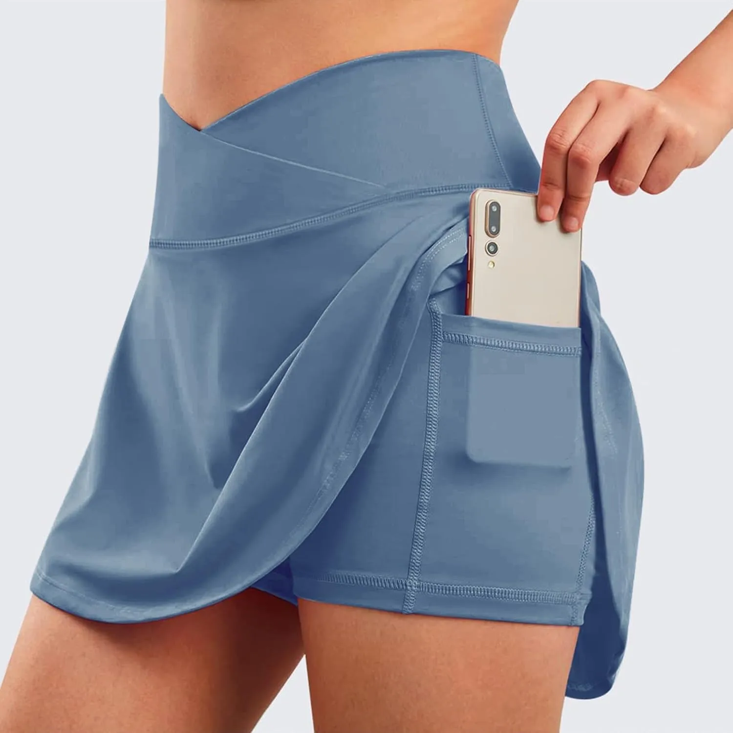 Womens Tennis Skirts High Waisted Cross Waist Skirts Built-in Shorts Athletic Workout Golf Running Skorts with Pockets