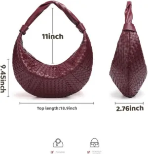 Woven Leather Hobo Bag, Crescent Shaped Handbag, High Capacity Crossbody Shoulder Bag, Cross Pattern Dumpling Retro Trend