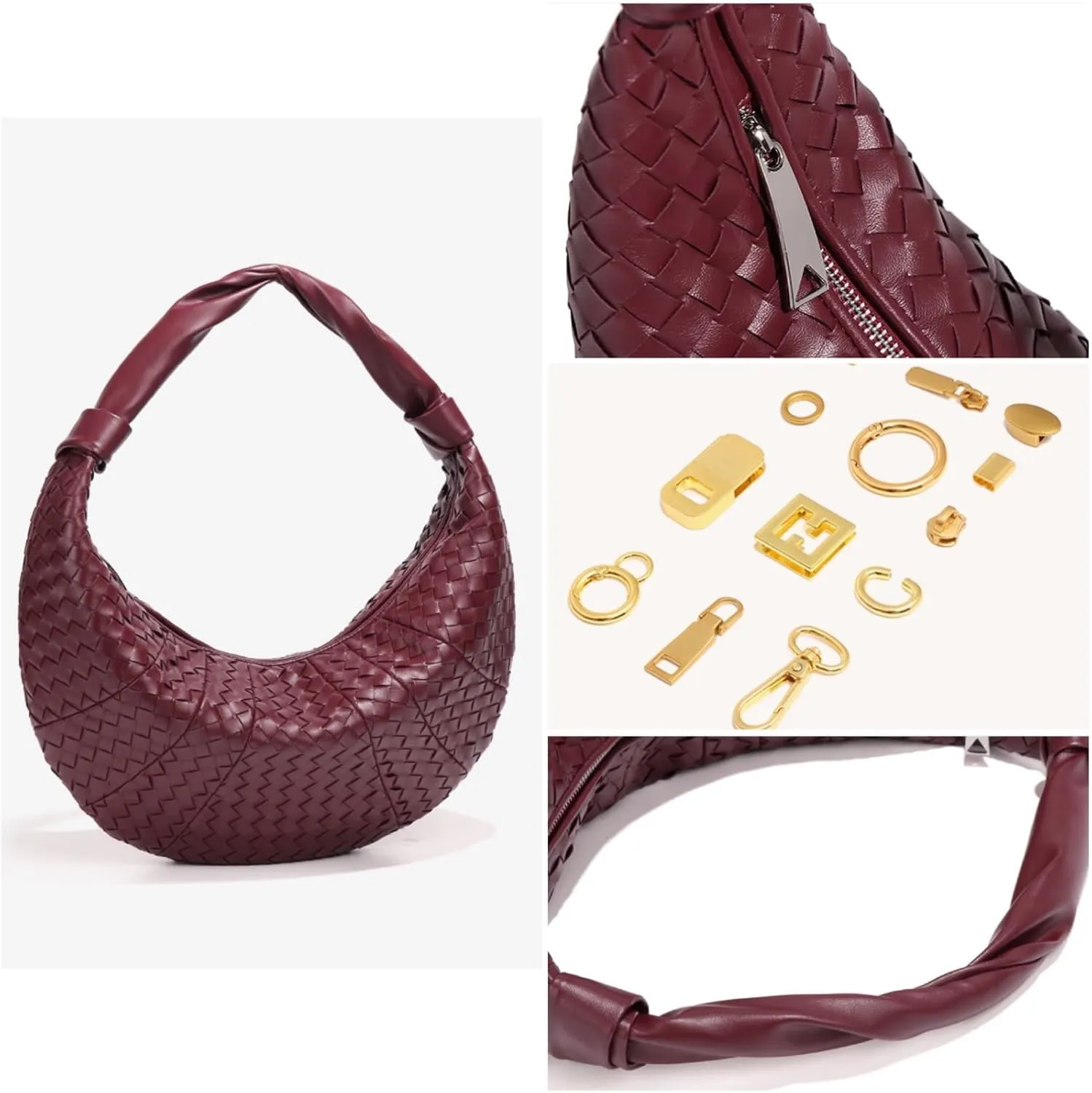 Woven Leather Hobo Bag, Crescent Shaped Handbag, High Capacity Crossbody Shoulder Bag, Cross Pattern Dumpling Retro Trend
