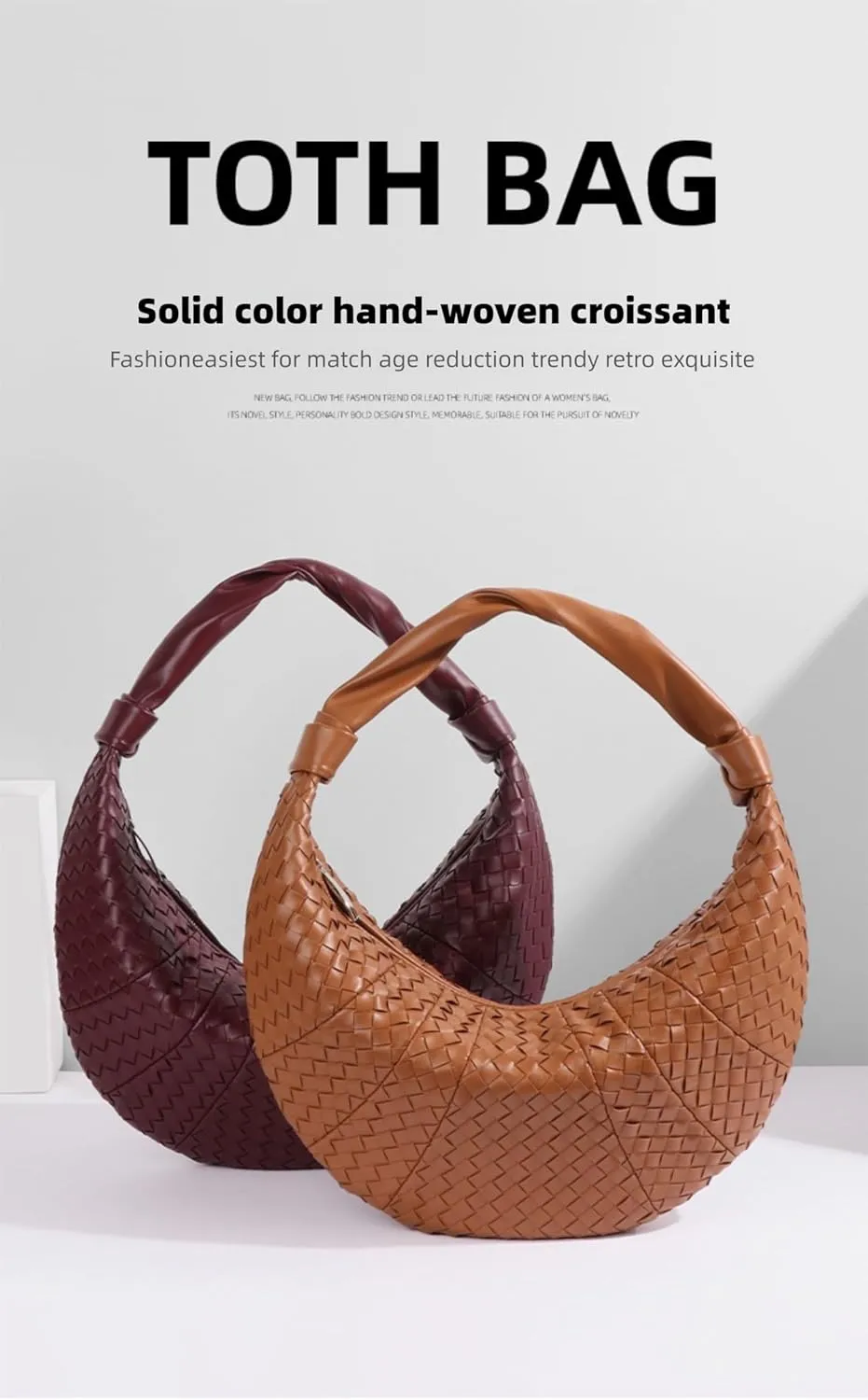 Woven Leather Hobo Bag, Crescent Shaped Handbag, High Capacity Crossbody Shoulder Bag, Cross Pattern Dumpling Retro Trend