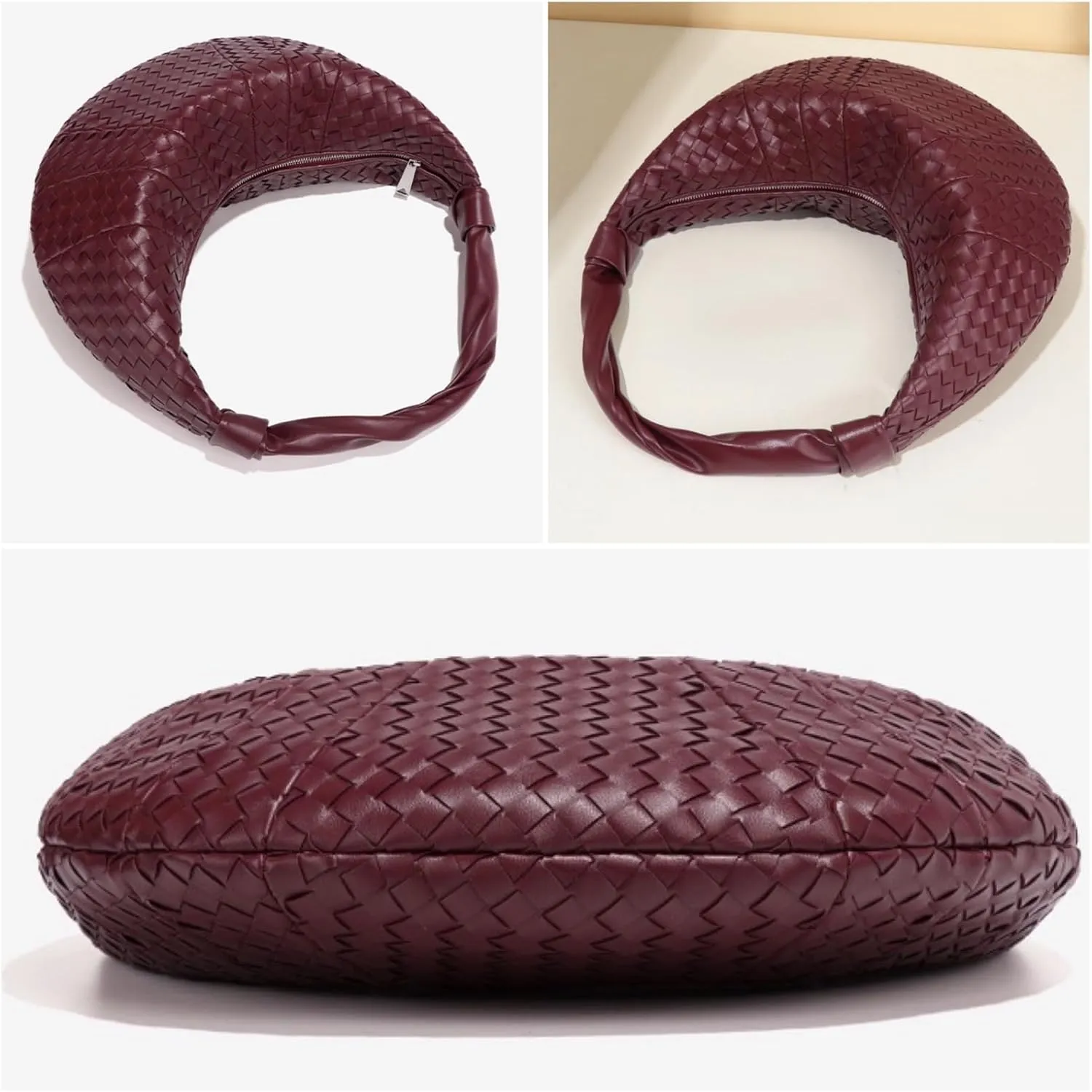 Woven Leather Hobo Bag, Crescent Shaped Handbag, High Capacity Crossbody Shoulder Bag, Cross Pattern Dumpling Retro Trend