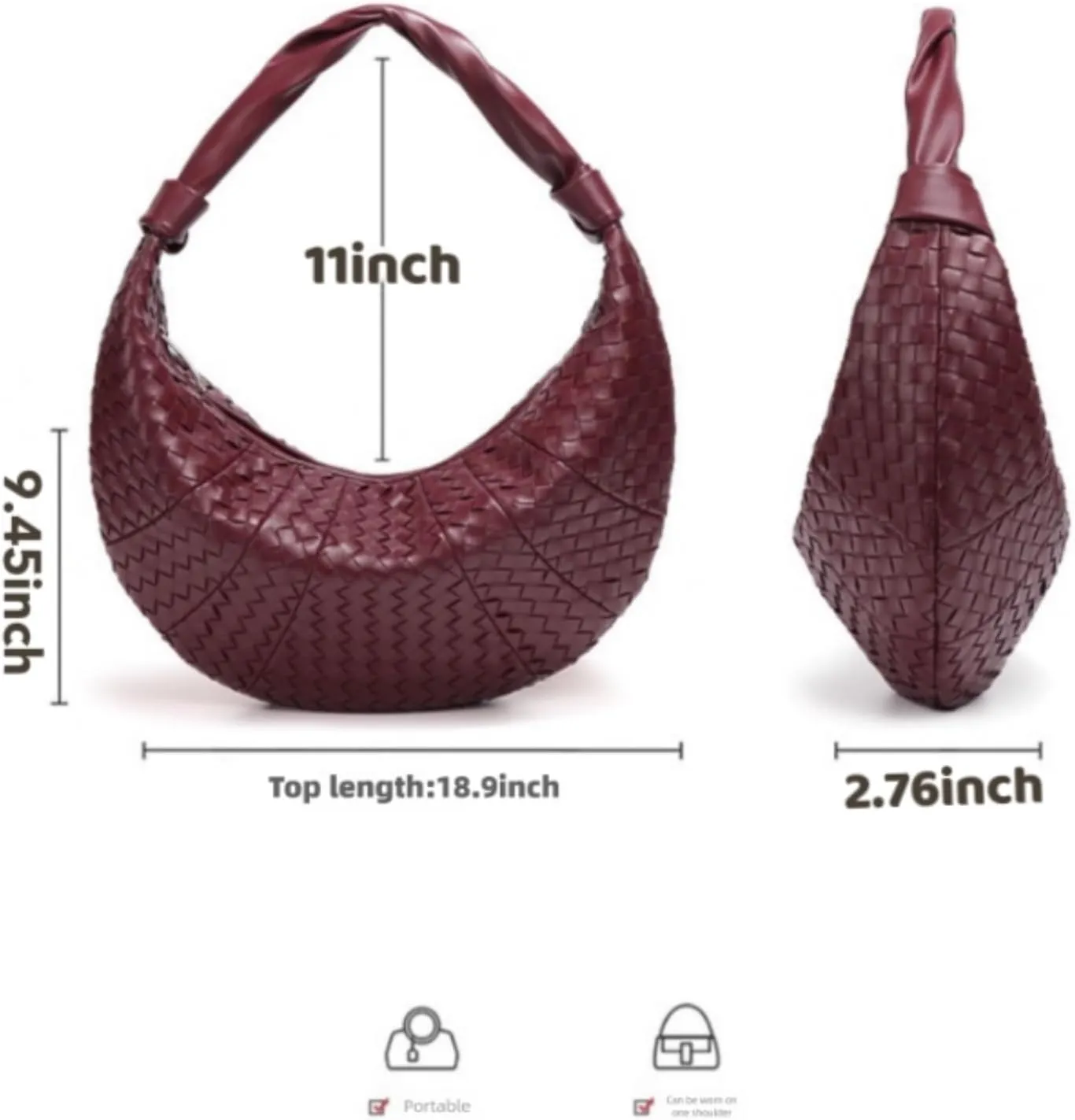 Woven Leather Hobo Bag, Crescent Shaped Handbag, High Capacity Crossbody Shoulder Bag, Cross Pattern Dumpling Retro Trend