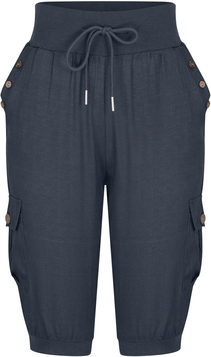 XUNRYAN Cargo Pants Capris Womens Summer Casual Linen Cotton Crop Pants Joggers Palazzo Harem Pants Beach Trousers w Pockets