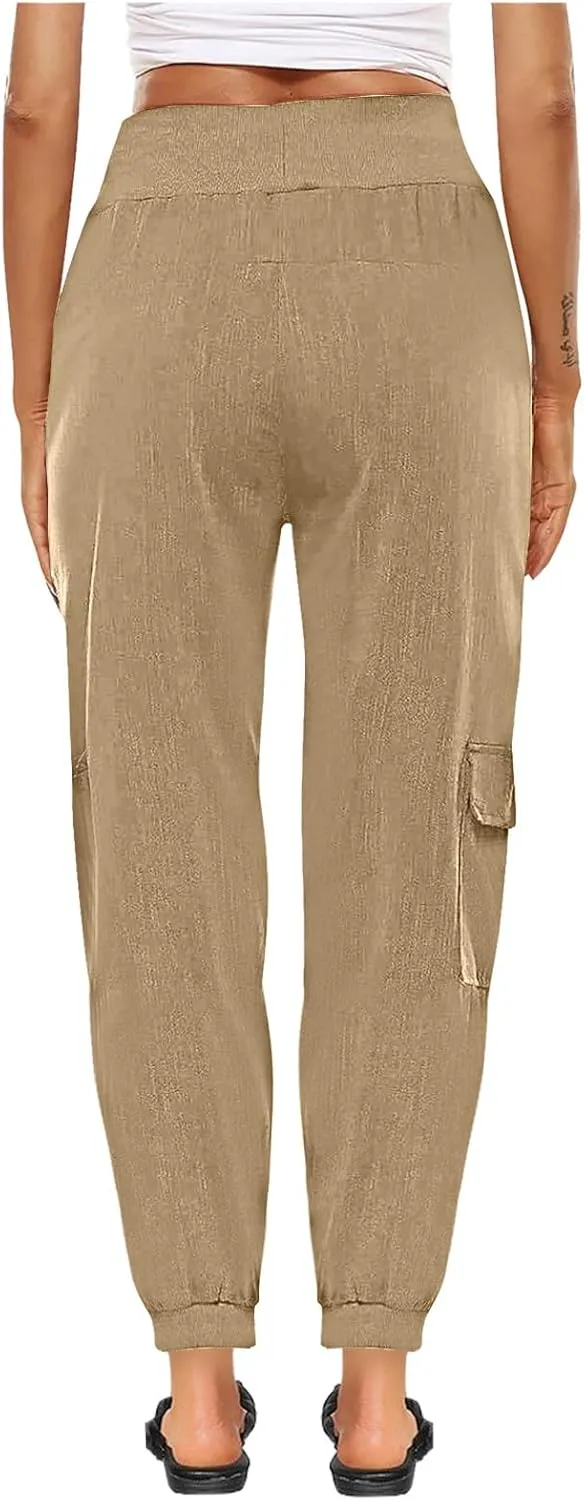 XUNRYAN Cargo Pants Womens High Waist Hiking Pants Lightweight Outdoor Athletic Pants Crop Trousers Joggers w Pockets