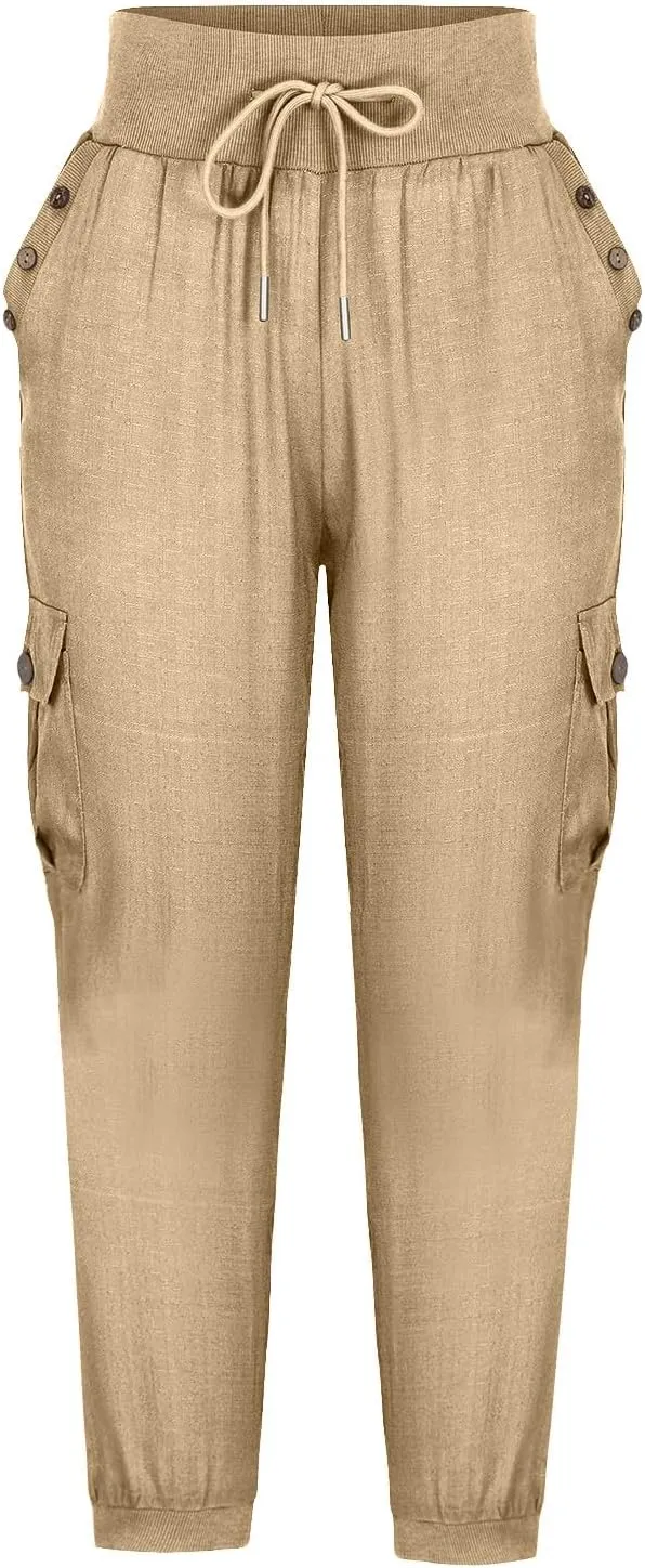 XUNRYAN Cargo Pants Womens High Waist Hiking Pants Lightweight Outdoor Athletic Pants Crop Trousers Joggers w Pockets
