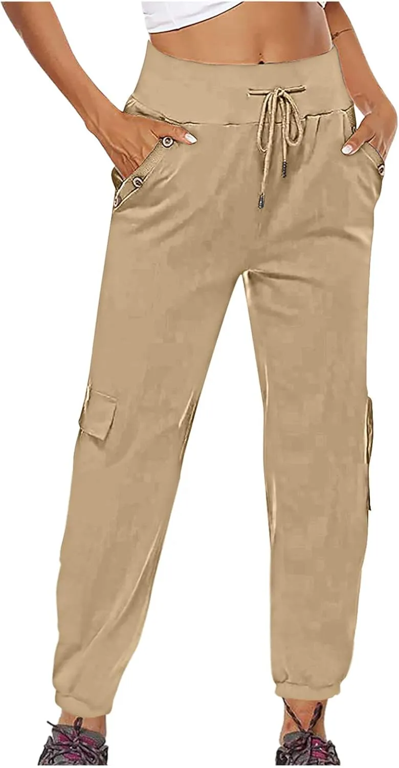 XUNRYAN Cargo Pants Womens High Waist Hiking Pants Lightweight Outdoor Athletic Pants Crop Trousers Joggers w Pockets