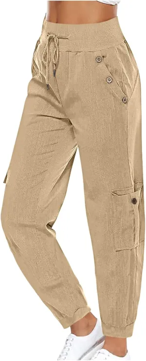 XUNRYAN Cargo Pants Womens High Waist Hiking Pants Lightweight Outdoor Athletic Pants Crop Trousers Joggers w Pockets