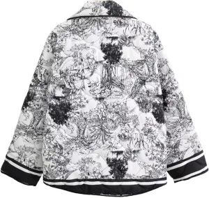 Yimoon Women's Cropped Puffer Quilted Jacket Vintage Floral Print Oversized Open Front Lightweight Short Jacket Outwear