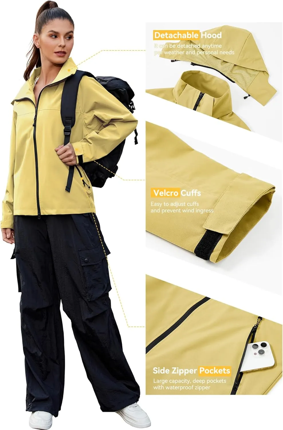 Zando Waterproof Rain Jacket Women Lightweight Raincoat for Women Loose Fit Windbreaker Jacket with Hood Hiking Outdoor