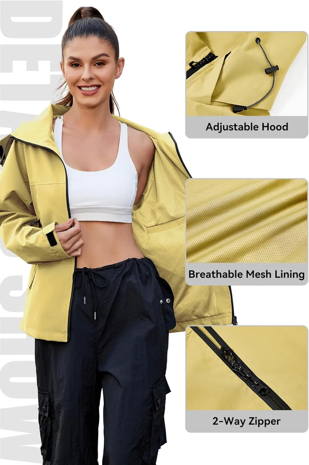 Zando Waterproof Rain Jacket Women Lightweight Raincoat for Women Loose Fit Windbreaker Jacket with Hood Hiking Outdoor
