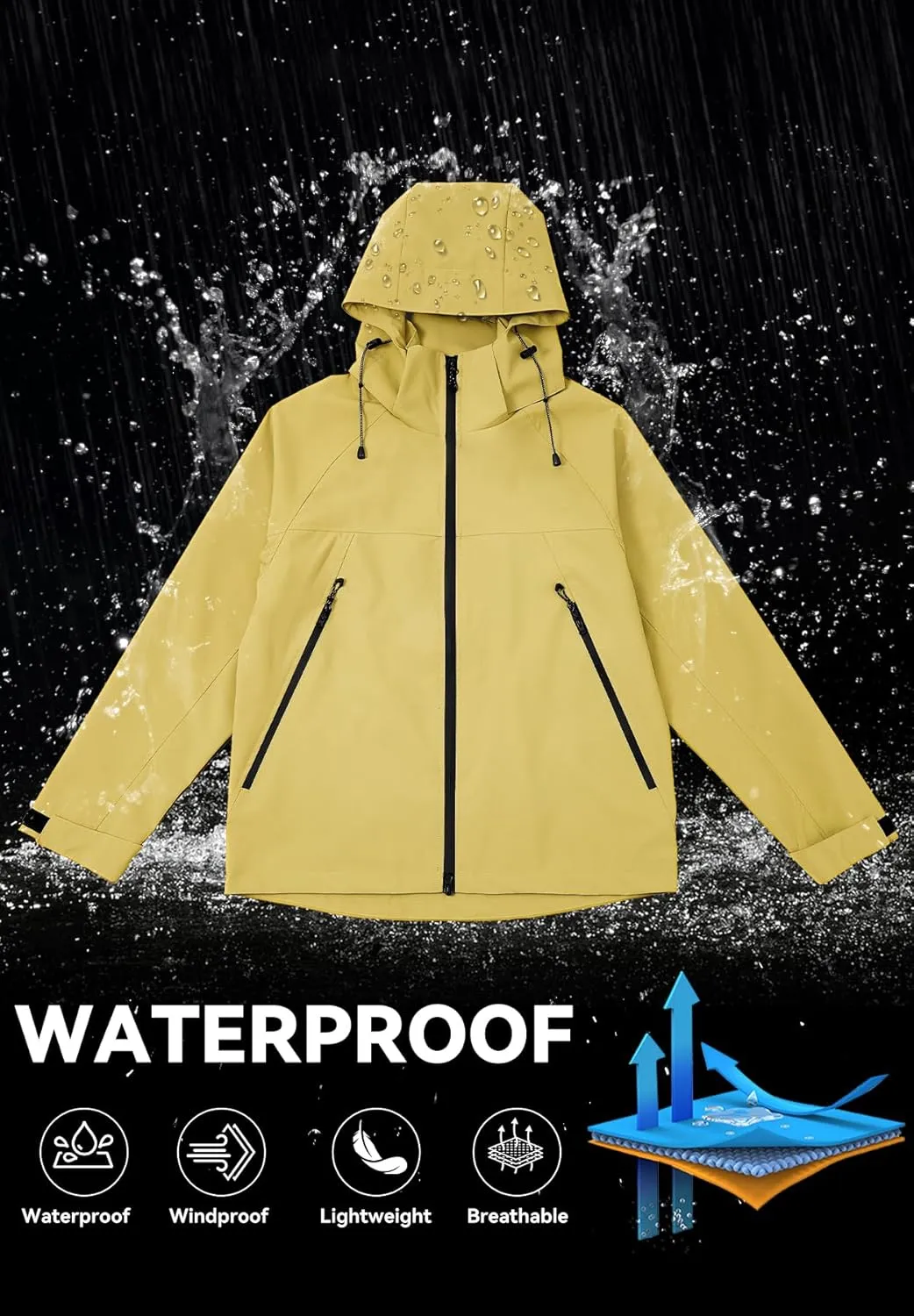 Zando Waterproof Rain Jacket Women Lightweight Raincoat for Women Loose Fit Windbreaker Jacket with Hood Hiking Outdoor