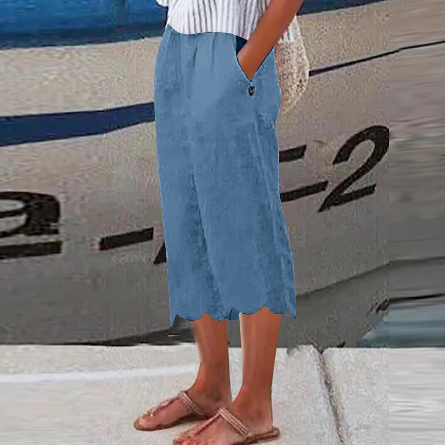 ZDRZK High Waisted Linen Pants for Women Summer 2023 Casual Wide Leg Pants with Pockets Loose Comfy Cropped Lounge Trousers