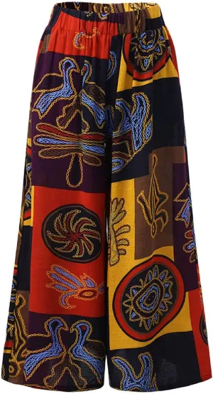 ZYXTIM Novelty African Print Wide Leg Lounge Pants for Women,Loose Fit Boho Hippie Summer Casual Pants with Pocket