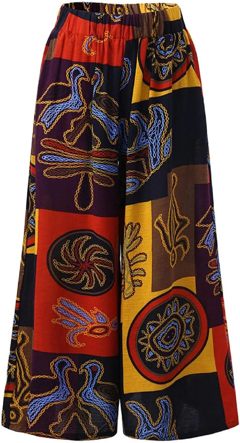 ZYXTIM Novelty African Print Wide Leg Lounge Pants for Women,Loose Fit Boho Hippie Summer Casual Pants with Pocket