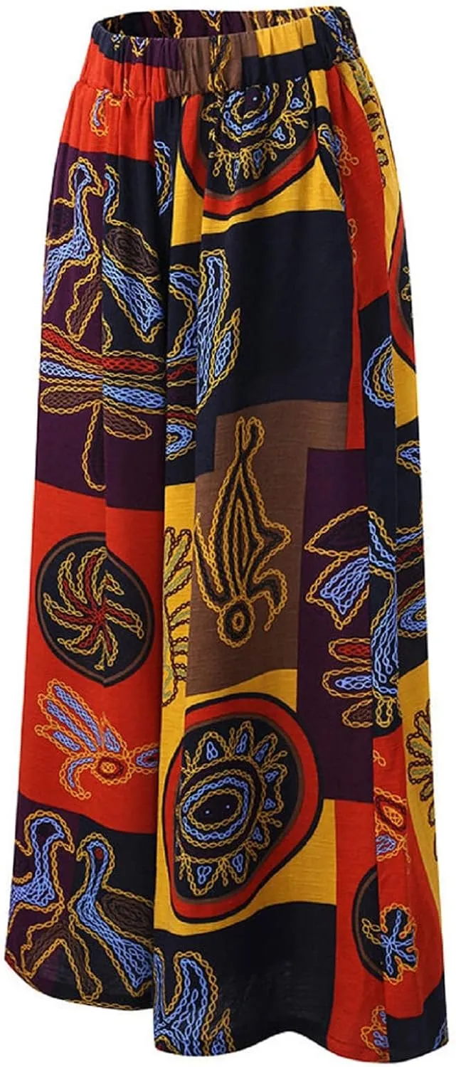 ZYXTIM Novelty African Print Wide Leg Lounge Pants for Women,Loose Fit Boho Hippie Summer Casual Pants with Pocket