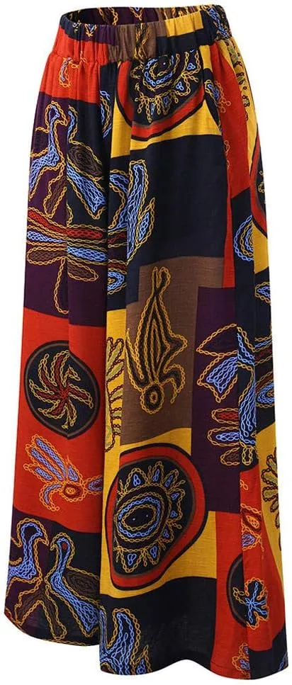 ZYXTIM Novelty African Print Wide Leg Lounge Pants for Women,Loose Fit Boho Hippie Summer Casual Pants with Pocket